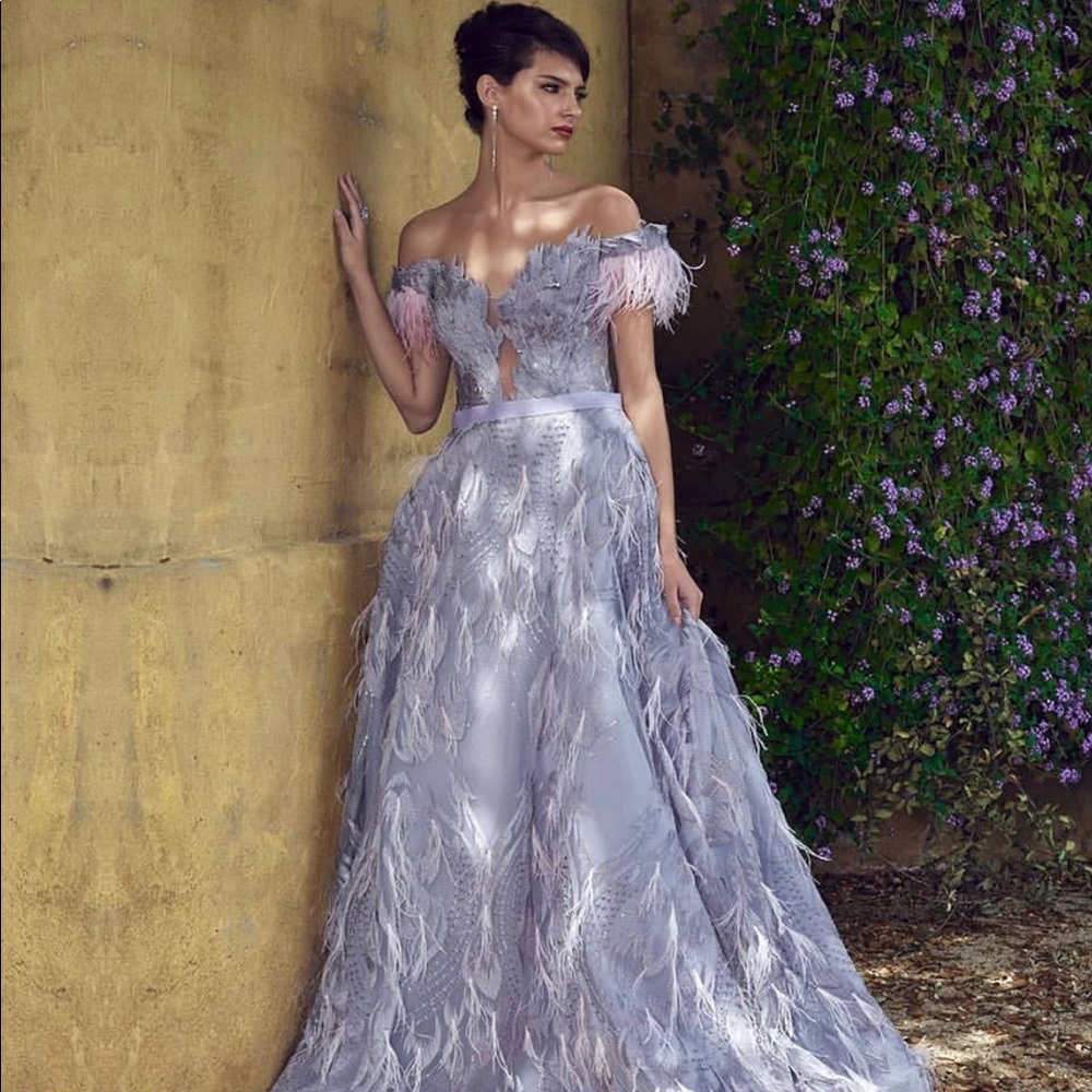 MNM Couture K3659 Feathered & Embroidered Gown